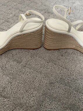 Charles & Keith Women’s White Sandals – Minimalist – Wedge Ankle Strap – Size 8